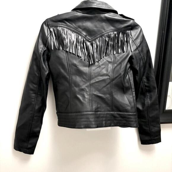 CoffeShop Juniors' Faux-Leather Fringe Moto Jacket size XS - Picture 5 of 9